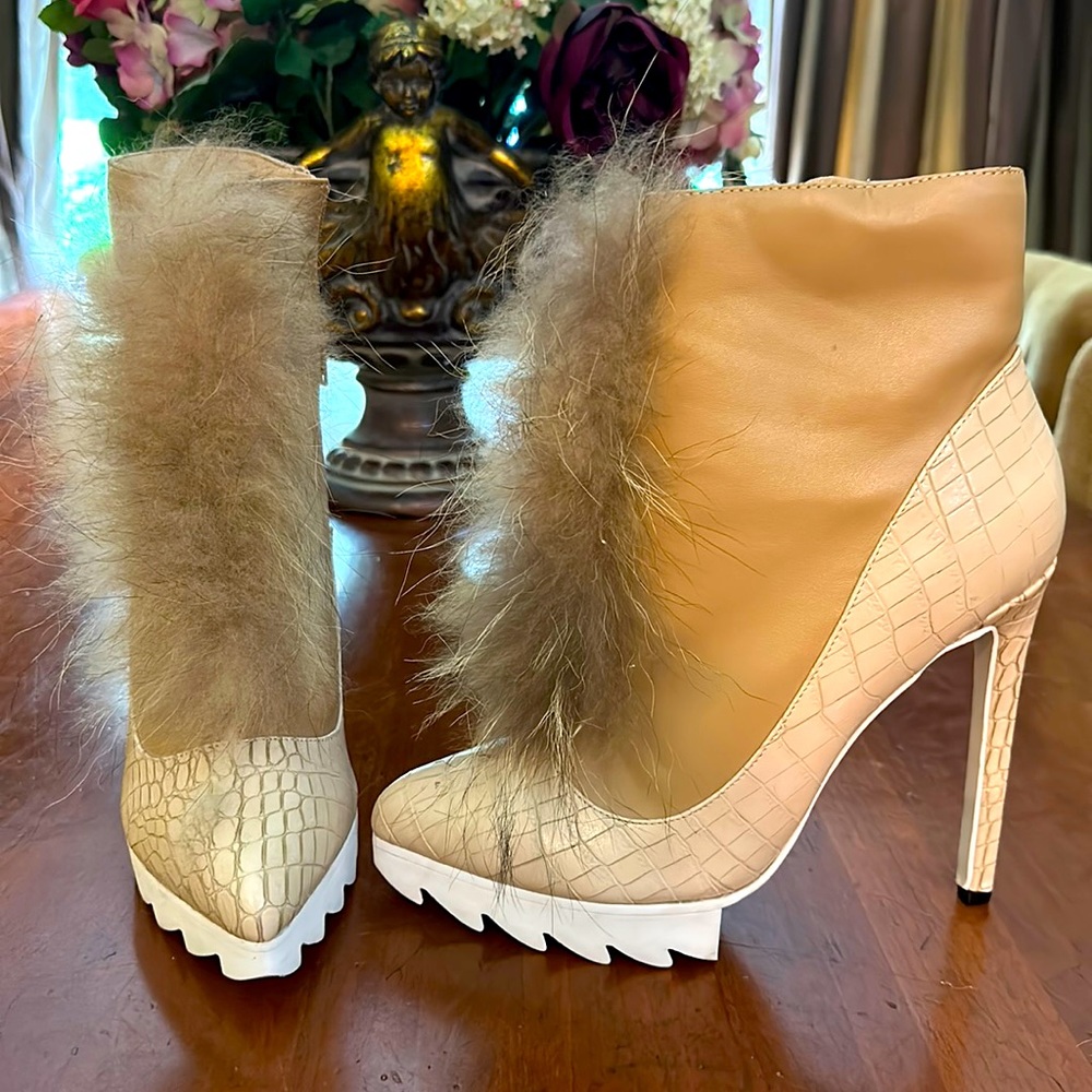 Privileged fur booties. Size 10 worn once inside the home